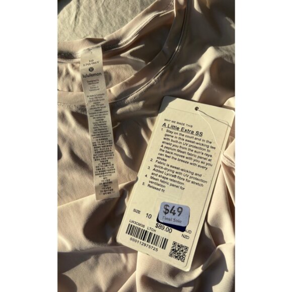 NWT Lululemon Just Pleat It Light Pearl Pink Short Sleeve Top – Size 10 - Picture 5 of 5